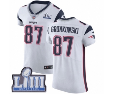 Men's Nike New England Patriots #87 Rob Gronkowski White Vapor Untouchable Elite Player Super Bowl LIII Bound NFL Jersey