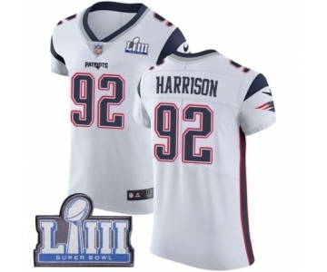 Men's Nike New England Patriots #92 James Harrison White Vapor Untouchable Elite Player Super Bowl LIII Bound NFL Jersey