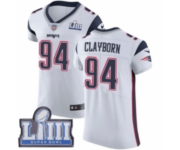 Men's Nike New England Patriots #94 Adrian Clayborn White Vapor Untouchable Elite Player Super Bowl LIII Bound NFL Jersey