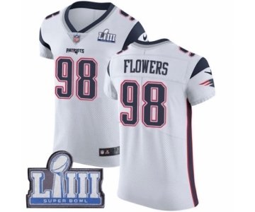 Men's Nike New England Patriots #98 Trey Flowers White Vapor Untouchable Elite Player Super Bowl LIII Bound NFL Jersey