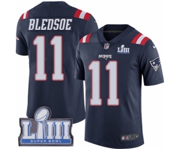 Men's Nike New England Patriots #11 Drew Bledsoe Limited Navy Blue Rush Vapor Untouchable Super Bowl LIII Bound NFL Jersey