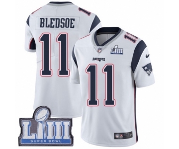 Men's Nike New England Patriots #11 Drew Bledsoe White Vapor Untouchable Limited Player Super Bowl LIII Bound NFL Jersey