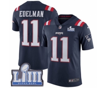 Men's Nike New England Patriots #11 Julian Edelman Limited Navy Blue Rush Vapor Untouchable Super Bowl LIII Bound NFL Jersey