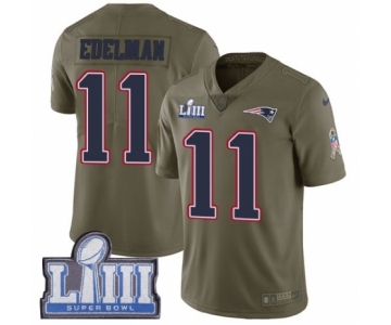 Men's Nike New England Patriots #11 Julian Edelman Limited Olive 2017 Salute to Service Super Bowl LIII Bound NFL Jersey