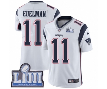 Men's Nike New England Patriots #11 Julian Edelman White Vapor Untouchable Limited Player Super Bowl LIII Bound NFL Jersey