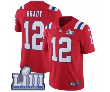 Men's Nike New England Patriots #12 Tom Brady Red Alternate Vapor Untouchable Limited Player Super Bowl LIII Bound NFL Jersey