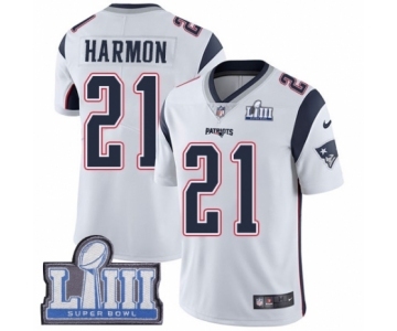 Men's Nike New England Patriots #21 Duron Harmon White Vapor Untouchable Limited Player Super Bowl LIII Bound NFL Jersey