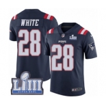 Men's Nike New England Patriots #28 James White Limited Navy Blue Rush Vapor Untouchable Super Bowl LIII Bound NFL Jersey