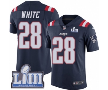 Men's Nike New England Patriots #28 James White Limited Navy Blue Rush Vapor Untouchable Super Bowl LIII Bound NFL Jersey