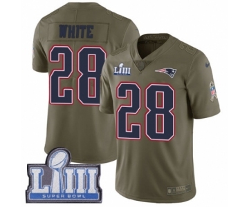 Men's Nike New England Patriots #28 James White Limited Olive 2017 Salute to Service Super Bowl LIII Bound NFL Jersey