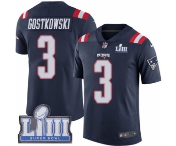 Men's Nike New England Patriots #3 Stephen Gostkowski Limited Navy Blue Rush Vapor Untouchable Super Bowl LIII Bound NFL Jersey