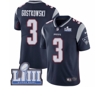 Men's Nike New England Patriots #3 Stephen Gostkowski Navy Blue Team Color Vapor Untouchable Limited Player Super Bowl LIII Bound NFL Jersey