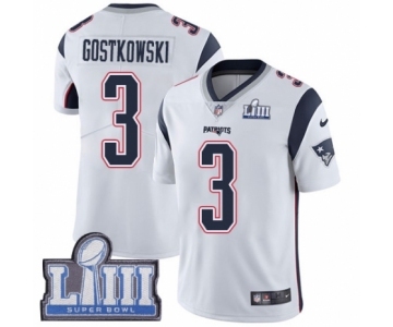 Men's Nike New England Patriots #3 Stephen Gostkowski White Vapor Untouchable Limited Player Super Bowl LIII Bound NFL Jersey