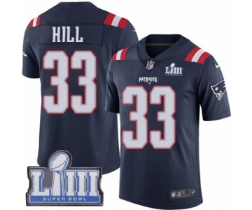 Men's Nike New England Patriots #33 Jeremy Hill Limited Navy Blue Rush Vapor Untouchable Super Bowl LIII Bound NFL Jersey