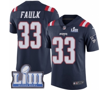 Men's Nike New England Patriots #33 Kevin Faulk Limited Navy Blue Rush Vapor Untouchable Super Bowl LIII Bound NFL Jersey