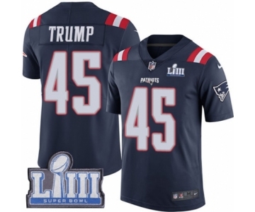 Men's Nike New England Patriots #45 Donald Trump Limited Navy Blue Rush Vapor Untouchable Super Bowl LIII Bound NFL Jersey