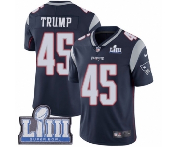 Men's Nike New England Patriots #45 Donald Trump Navy Blue Team Color Vapor Untouchable Limited Player Super Bowl LIII Bound NFL Jersey