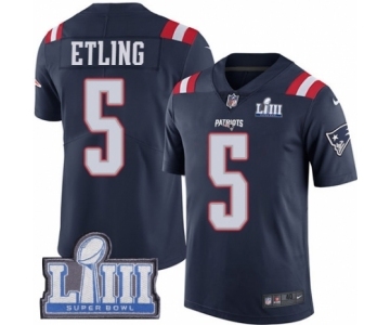 Men's Nike New England Patriots #5 Danny Etling Limited Navy Blue Rush Vapor Untouchable Super Bowl LIII Bound NFL Jersey