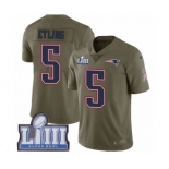 Men's Nike New England Patriots #5 Danny Etling Limited Olive 2017 Salute to Service Super Bowl LIII Bound NFL Jersey