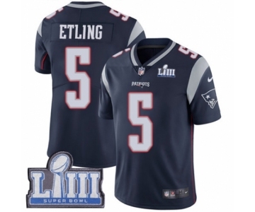 Men's Nike New England Patriots #5 Danny Etling Navy Blue Team Color Vapor Untouchable Limited Player Super Bowl LIII Bound NFL Jersey