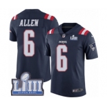 Men's Nike New England Patriots #6 Ryan Allen Limited Navy Blue Rush Vapor Untouchable Super Bowl LIII Bound NFL Jersey