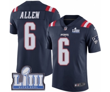 Men's Nike New England Patriots #6 Ryan Allen Limited Navy Blue Rush Vapor Untouchable Super Bowl LIII Bound NFL Jersey