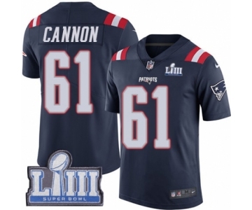 Men's Nike New England Patriots #61 Marcus Cannon Limited Navy Blue Rush Vapor Untouchable Super Bowl LIII Bound NFL Jersey