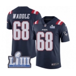 Men's Nike New England Patriots #68 LaAdrian Waddle Limited Navy Blue Rush Vapor Untouchable Super Bowl LIII Bound NFL Jersey