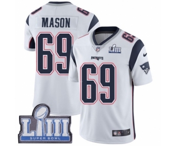 Men's Nike New England Patriots #69 Shaq Mason White Vapor Untouchable Limited Player Super Bowl LIII Bound NFL Jersey