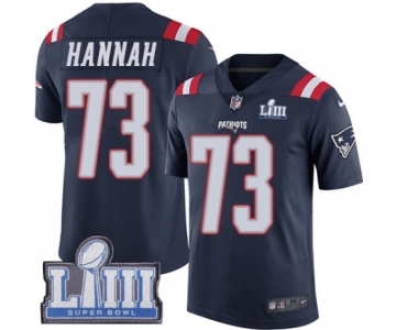 Men's Nike New England Patriots #73 John Hannah Limited Navy Blue Rush Vapor Untouchable Super Bowl LIII Bound NFL Jersey