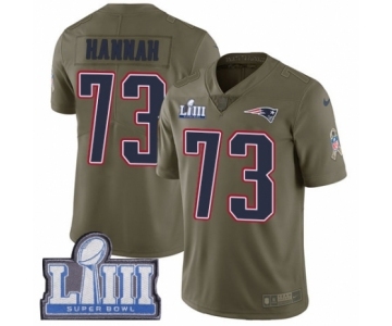 Men's Nike New England Patriots #73 John Hannah Limited Olive 2017 Salute to Service Super Bowl LIII Bound NFL Jersey