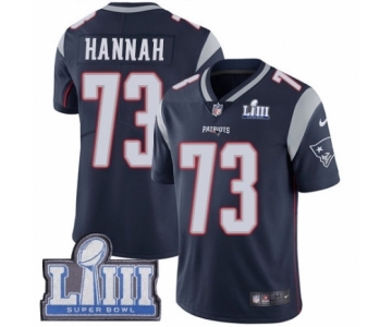 Men's Nike New England Patriots #73 John Hannah Navy Blue Team Color Vapor Untouchable Limited Player Super Bowl LIII Bound NFL Jersey