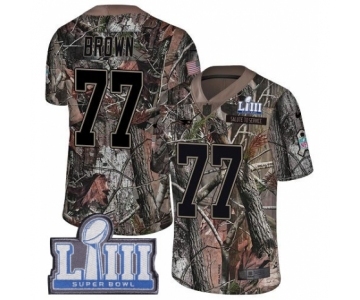 Men's Nike New England Patriots #77 Trent Brown Camo Rush Realtree Limited Super Bowl LIII Bound NFL Jersey