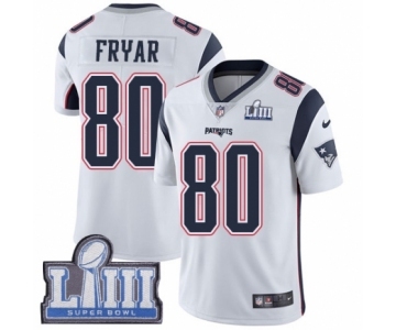 Men's Nike New England Patriots #80 Irving Fryar White Vapor Untouchable Limited Player Super Bowl LIII Bound NFL Jersey