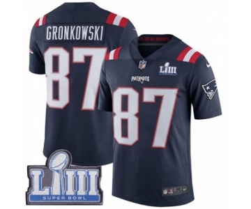 Men's Nike New England Patriots #87 Rob Gronkowski Limited Navy Blue Rush Vapor Untouchable Super Bowl LIII Bound NFL Jersey