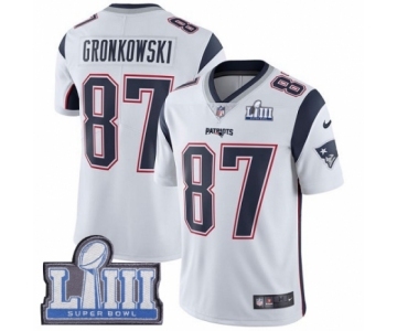 Men's Nike New England Patriots #87 Rob Gronkowski White Vapor Untouchable Limited Player Super Bowl LIII Bound NFL Jersey