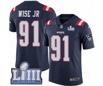 Men's Nike New England Patriots #91 Deatrich Wise Jr Limited Navy Blue Rush Vapor Untouchable Super Bowl LIII Bound NFL Jersey