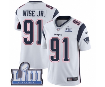 Men's Nike New England Patriots #91 Deatrich Wise Jr White Vapor Untouchable Limited Player Super Bowl LIII Bound NFL Jersey