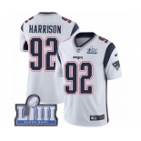 Men's Nike New England Patriots #92 James Harrison White Vapor Untouchable Limited Player Super Bowl LIII Bound NFL Jersey