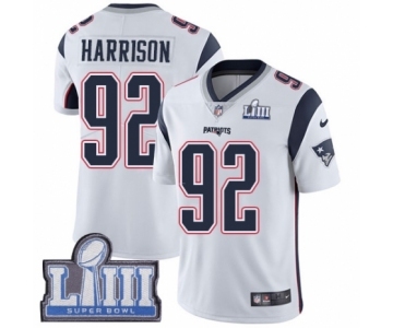 Men's Nike New England Patriots #92 James Harrison White Vapor Untouchable Limited Player Super Bowl LIII Bound NFL Jersey