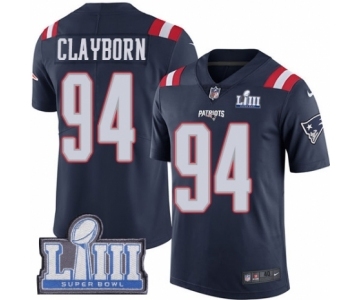 Men's Nike New England Patriots #94 Adrian Clayborn Limited Navy Blue Rush Vapor Untouchable Super Bowl LIII Bound NFL Jersey