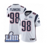 Men's Nike New England Patriots #98 Trey Flowers White Vapor Untouchable Limited Player Super Bowl LIII Bound NFL Jersey