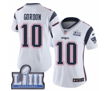 Women's Nike New England Patriots #10 Josh Gordon White Vapor Untouchable Limited Player Super Bowl LIII Bound NFL Jersey