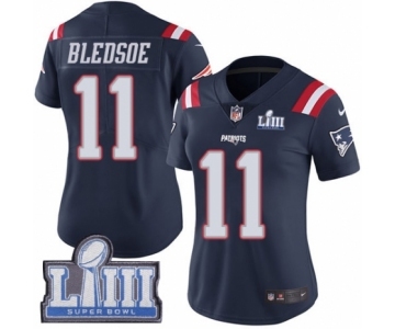 Women's Nike New England Patriots #11 Drew Bledsoe Limited Navy Blue Rush Vapor Untouchable Super Bowl LIII Bound NFL Jersey