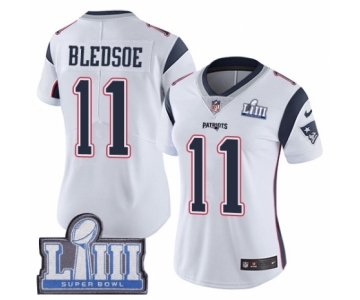 Women's Nike New England Patriots #11 Drew Bledsoe White Vapor Untouchable Limited Player Super Bowl LIII Bound NFL Jersey