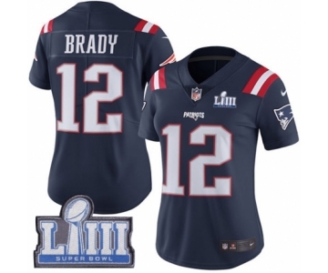 Women's Nike New England Patriots #12 Tom Brady Limited Navy Blue Rush Vapor Untouchable Super Bowl LIII Bound NFL Jersey