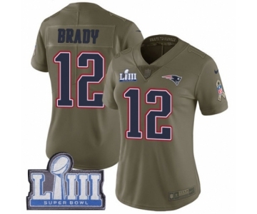 Women's Nike New England Patriots #12 Tom Brady Limited Olive 2017 Salute to Service Super Bowl LIII Bound NFL Jersey