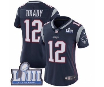 Women's Nike New England Patriots #12 Tom Brady Navy Blue Team Color Vapor Untouchable Limited Player Super Bowl LIII Bound NFL Jersey