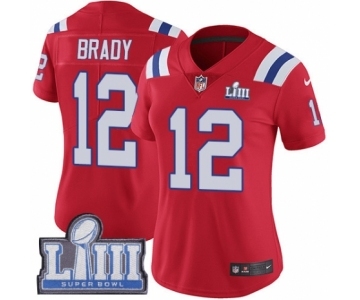 Women's Nike New England Patriots #12 Tom Brady Red Alternate Vapor Untouchable Limited Player Super Bowl LIII Bound NFL Jersey