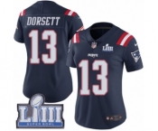 Women's Nike New England Patriots #13 Phillip Dorsett Limited Navy Blue Rush Vapor Untouchable Super Bowl LIII Bound NFL Jersey